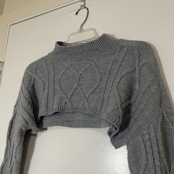 BP gray crochet long sleeve acrylic knit sweater sleeves top size large - Picture 2 of 5